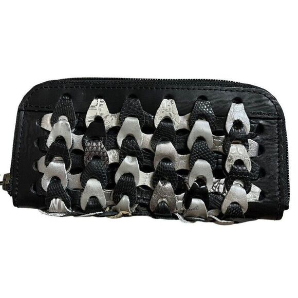 NWT Octopus Handbags Handmade Black Silver Leather Hippie Zip Wristlet Wallet - Picture 4 of 5